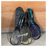 (4pc) COLLECTION RACKETS | Tennis, etc., including Wilson and Ticarbon, with two carrying cases