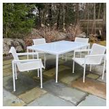 "1966 Furniture Collection" Including four armchairs (h. 29 x 23-1/2 x 25 in.), and a table with whi