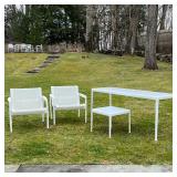 "1966 Collection" Including a pair of low chairs (h. 26 x 26 x 29 in.), a long side table with ename