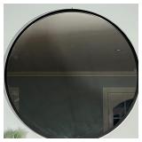 CIRCLE WALL MIRROR | Large wall mirror of simple design with a black frame; approx dia. 37-1/4 in.