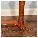 ANTIQUE WOOD EASEL | Antique easel on casters, adjustable height on a carved column; h. 45 x w. 29-1