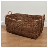 LARGE WICKER BASKET | Large basket with carrying handles, appearing in great condition and sturdy; h