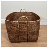 LARGE WICKER BASKET | Large basket with carrying handles, appearing in great condition and sturdy; h