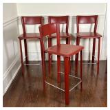(4pc) RED LEATHER STOOLS | h. 36 x w. 16 x d. 16 in.
