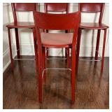 (4pc) RED LEATHER STOOLS | h. 36 x w. 16 x d. 16 in.