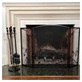 FIREPLACE EQUIPMENT | Including a set of four tools on a stand and a three-section screen