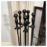 FIREPLACE EQUIPMENT | Including a set of four tools on a stand and a three-section screen