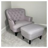 NOBLE HOUSE ARMCHAIR | With ottoman, brass tacks; 32 x 33 x 35 in.