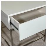 WEST ELM BEDSIDE STAND | White lacquered drawer and case on a chrome frame; h. 22 x 20 x 22 in.