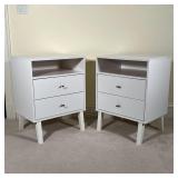 PAIR BEDSIDE STANDS | Open shelf over two drawers; particle board with some separations; 29 x 22-1/2
