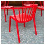 RED MOLDED OUTDOOR CHAIRS | Bannister backs with armrests; h. 29 x 22 x 22 in.