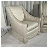 PAIR FANCY ARMCHAIRS | Currently with linen slip covers over original silk upholstery; h. 37 x 30 x 