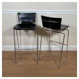 PAIR BARSTOOLS | Bar stools with black seats on chrome frames; h. 34-3/4 x w. 16-1/2 x d. 16 in.