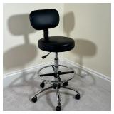 HEIGHT ADJUSTABLE STOOL | Faux leather, cushion back, goes quite tall!; h. 40 in (over backrest, low