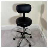 HEIGHT ADJUSTABLE STOOL | Faux leather, cushion back, goes quite tall!; h. 40 in (over backrest, low