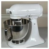 KITCHENAID STAND MIXER | White kitchenaid artisan mixer with bowl and attachments