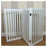 WHITE BABY / DOGGIE GATE | White painted wood baby gate in three panels; h. 36 x w. 20 in.