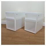 (4pc) PLASTIC DRAWERS | Frosted plastic drawers from The Container Store, stackable, four separate d