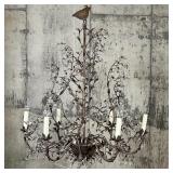 LEAFY STATEMENT CHANDELIER | Tall six light chandelier with scrolling leafy arms with crystals; appr