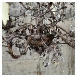 Tall six light chandelier with scrolling leafy arms with crystals; approx. h. 35 x dia. 28 in.