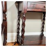 CARVED WOOD NIGHTSTAND | Side table with twisted column supports, having a single drawer; h. 32 x w.