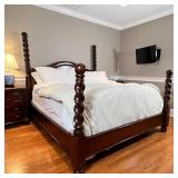 IMPRESSIVE CARVED POSTER BED | Twisted carved four poster bed, appears to be king size; h. 78 x w. 8