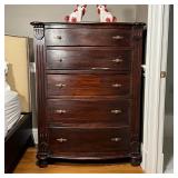 CARVED BOWFRONT TALL CHEST | Tall dresser; h. 55-1/2 x w. 42 x d. 25 in.