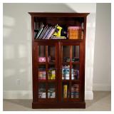 BOOKCASE CABINET | Ethan Allen style with an open shelf over glazed double cabinet doors; h. 70-1/2 