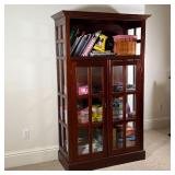 BOOKCASE CABINET | Ethan Allen style with an open shelf over glazed double cabinet doors; h. 70-1/2 
