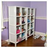 PAIR CUSTOM BUILT BOOKSHELVES | Open bookcases / cubbies with square shelves; h. 58 x 28 x 14 in. (e