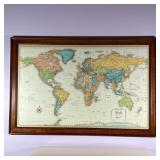 RAND McNALLY MAGNETIC MAP | Magnetic world map in a wood frame with magnetic tacks; overall 36 x 54 
