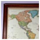 RAND McNALLY MAGNETIC MAP | Magnetic world map in a wood frame with magnetic tacks; overall 36 x 54 