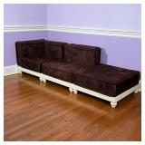 (3pc) PB TEEN MODULAR SOFA | Manner of Missoni Home, white square wood frames with purple suede cush