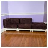 Manner of Missoni Home, white square wood frames with purple suede cushions; h. 28 x 32 x 32 in. (ea