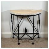DEMILUNE STONE TOP TABLE | Rough stone top side table on an iron frame; h. 33-1/2 x w. 33-1/2 x d. 1
