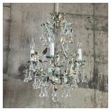 WHIMSICAL FOLIAGE CHANDELIER | With drop crystals and flared leaf design, with silvered highlights; 