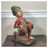 INDO-CHINESE CARVING | Polychromed and carved wood figure with drums; h. 19 x 10 x 12 in.