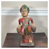 INDO-CHINESE CARVING | Polychromed and carved wood figure with drums; h. 19 x 10 x 12 in.
