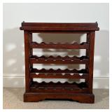 WOODEN WINE RACK | With removable bar tray top with copper-inset; h. 32-1/2 x w. 30-1/4 x d. 12 in.