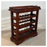 WOODEN WINE RACK | With removable bar tray top with copper-inset; h. 32-1/2 x w. 30-1/4 x d. 12 in.