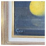 LEMONS STILL LIFE PAINTING | Oil on canvas, in a gilt carved frame; 8-1/4 x 10 in., overall 13 x 15-