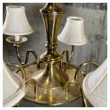 BRASS CHANDELIER | Six lights with shades; approx. h. 23 in. (plus chain) x dia. 29 in.