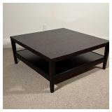 SQUARE COFFEE TABLE | Dark espresso wood coffee table with a medial shelf; h. 17 x 40 x 40 in. [some