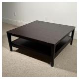 SQUARE COFFEE TABLE | Dark espresso wood coffee table with a medial shelf; h. 17 x 40 x 40 in. [some