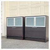 PAIR IKEA FILE CABINETS | "EFFEKTIV" storage cabinets with frosted glass cabinet doors over a drawer