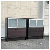 PAIR IKEA FILE CABINETS | "EFFEKTIV" storage cabinets with frosted glass cabinet doors over a drawer