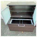 storage cabinets with frosted glass cabinet doors over a drawer for hanging files