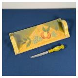 PROVINCIAL FRUIT CHEESE PLATE | Hand painted, with a matching knife; 14-1/2 x 6-1/4 in.