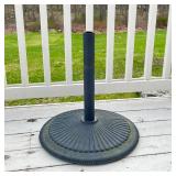 Patio umbrella new in box, 11 ft. collar tilt, beige fabric and bronze frame, with a later umbrella 