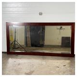LARGE BEVELED MIRROR | Large wall mirror in a solid wood frame, beveled glass; overall h. 32 x w. 68